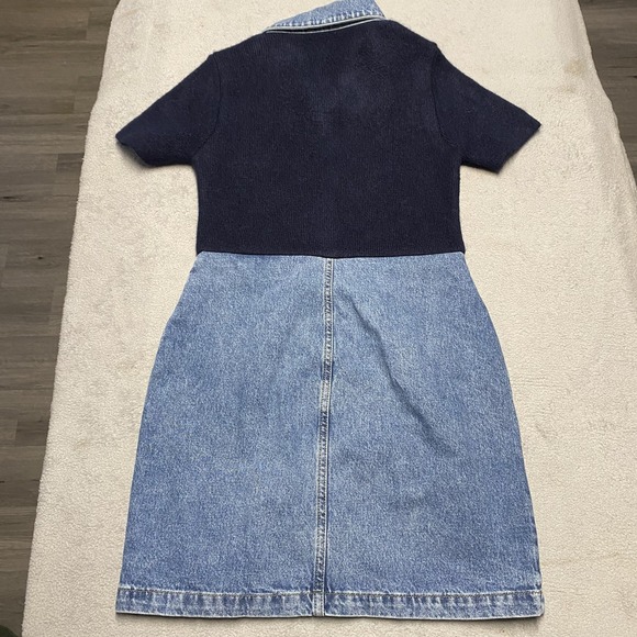 Pilcro Anthropologie Denim Sweater Shirt Dress Medium Blue Snap Button Academia - Picture 3 of 8